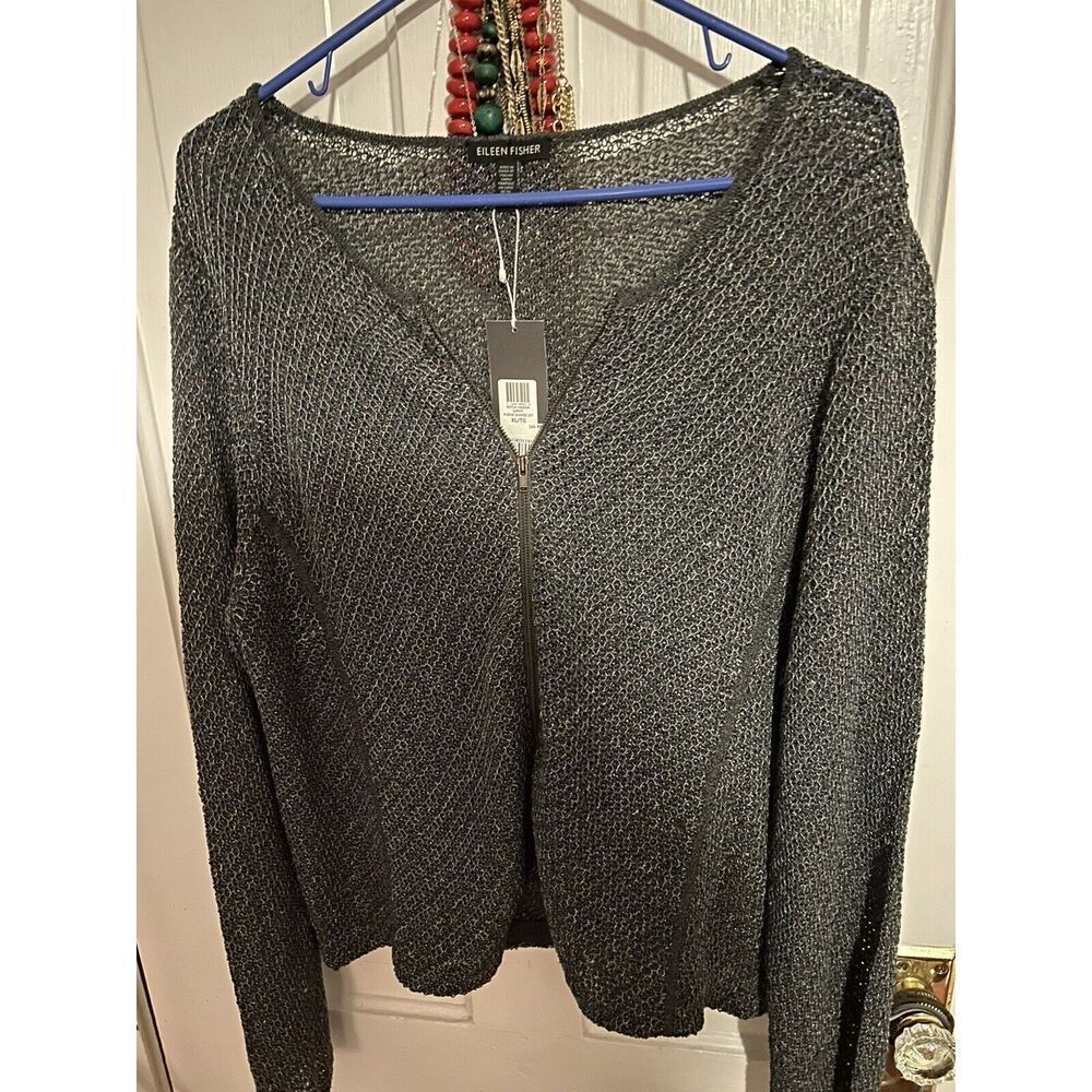 Evening Fisher Graphite Round Neck Linen Cord Jacquard Shaped Jacket NWT $50
